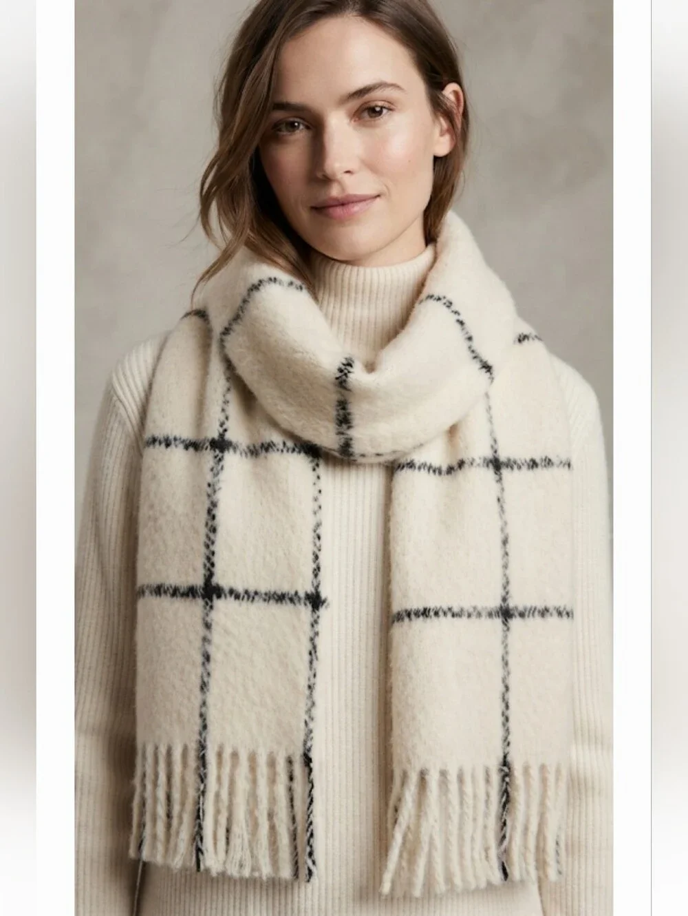 New A New Day Women's Knit Scarf with Fringe - Sour Cream